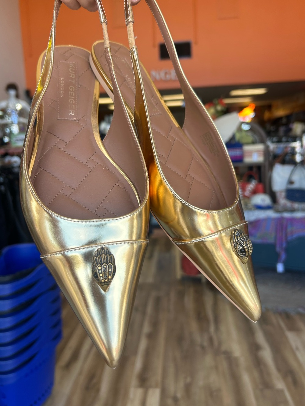 Kurt Geiger The Belgravia Slingback Flat in Gold Patent Leather - Picture 3 of 9